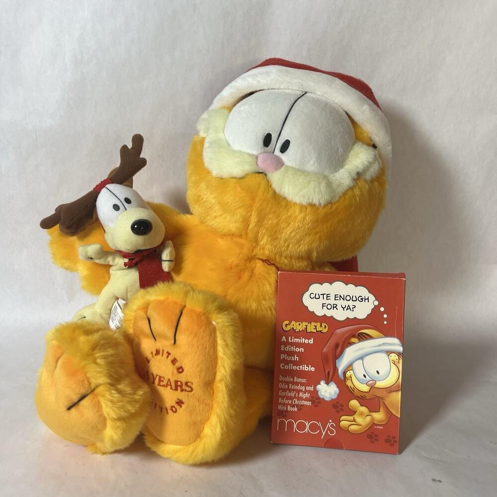 Garfield 16" Plush w/ Odie Night Before Christmas Book • Macy’s 25 Years VGC